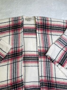 LOFT Women's XS/S Plaid Open Front Fringe Hem Poncho Wrap Shawl Red Black
